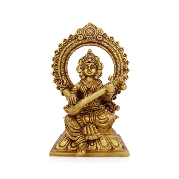 Saraswati Murti With Arch - 8 x 5.5 Inches | Antique Brass Idol  Saraswati Idol for Pooja  2.060 Kgs Approx For Cheap