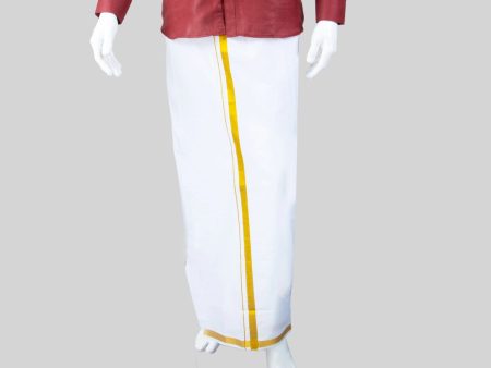 Cotton Veshti - 2 Mtrs | White Dhoti  Jari Border Velcro Vesti for Men Discount