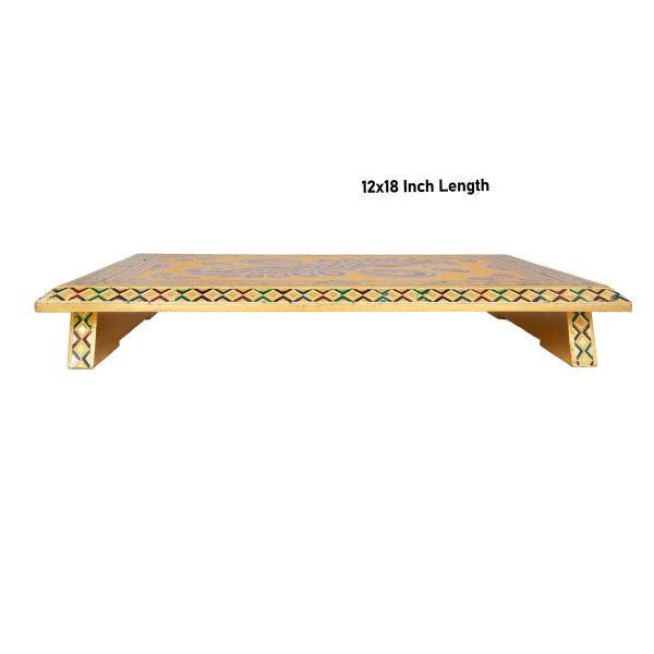 Patla - 12 x 18 Inches | Wooden Manai Palagai  Gold Polish Meenakari Design Bajot  Chowki for Pooja  2.145 Kgs Online now