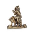 Krishna Murti With Cow - 4.5 x 4 Inches | Antique Brass Idol  Standing Krishna Idol for Pooja  575 Gms Approx For Discount