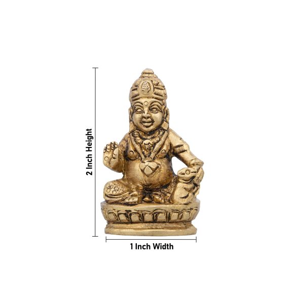 Kuber Statue - 2 x 1 Inches | Kuber Murti  Antique Brass Idol for Pooja  110 Gms Approx on Sale