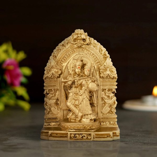 Radha Krishna Murti with Arch - 4.5 x 3.25 Inches | Resin Statue  Gold Polish Radha Krishna Idol for Pooja Supply