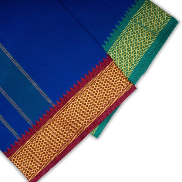 Cotton Veshti - 2 Mtrs | Mayilkan Padayappa Border Dhoti  Blue Colour Vesti for Men Cheap