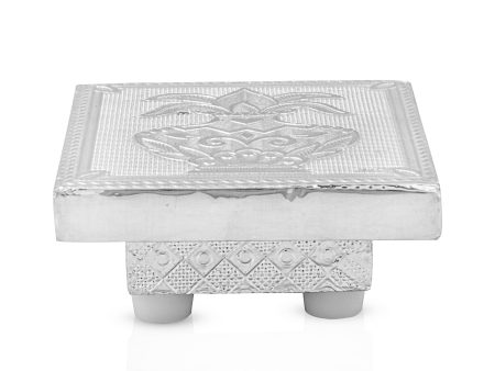 Bajot  - 1.5 x 3 x 3 Inches |  Silver & Gold Finish Chowki  Aluminium Manai  Patla for Pooja Online now