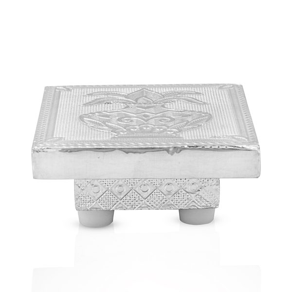 Bajot  - 1.5 x 3 x 3 Inches |  Silver & Gold Finish Chowki  Aluminium Manai  Patla for Pooja Online now