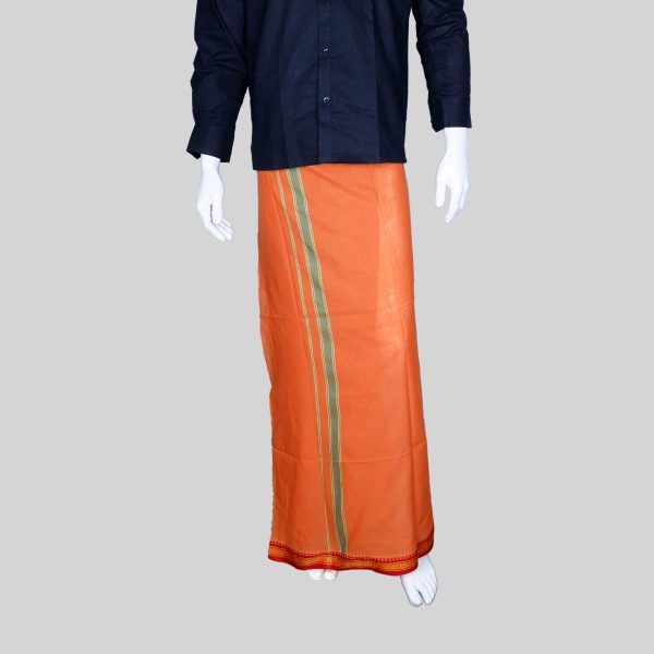 Cotton Veshti - 2 Mtrs | Thalapathi Border Dhoti  Kavi Colour Vesti for Men Supply