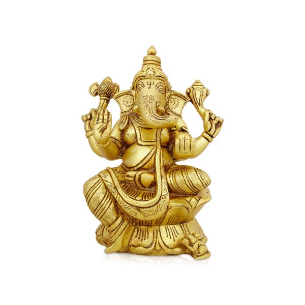 Ganesh Murti - 7.5 x 6 Inches | Antique Brass Idol  Vinayaka Statue  Ganpati Idol for Pooja  2.200 Kgs Approx For Sale