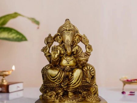 Double Takiya Ganesh Murti - 6.5 x 5 Inches | Antique Brass Idol  Ganpati Idol for Pooja  2.380 Kgs Approx Online now