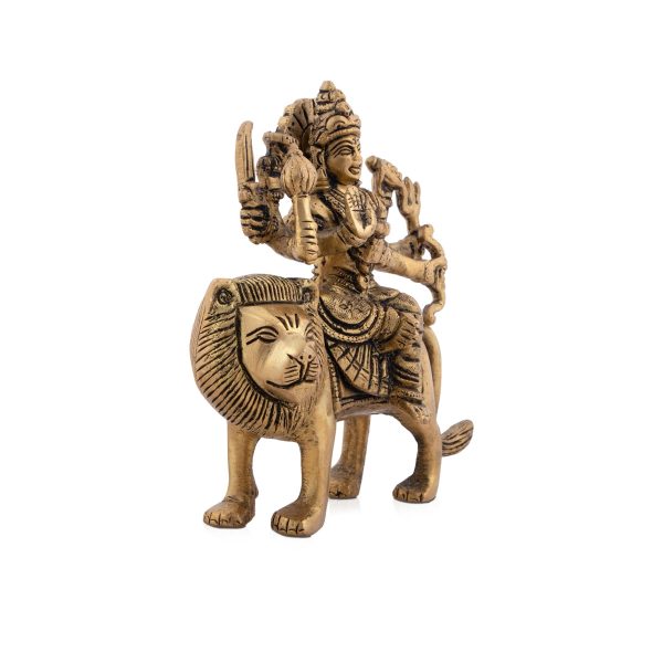 Durga Devi With Lion 8 Hands - 4 x 4 Inches | Antique Brass Idol  Durga Murti for Pooja  600 Gms Approx Sale