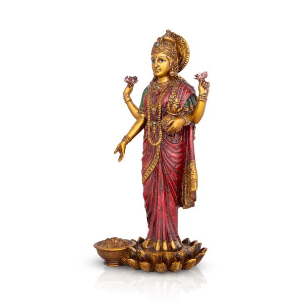 Laxmi Murti - 10 x 4.5 Inches | Lakshmi Murti Standing On Lotus  Resin Statue for Pooja For Discount