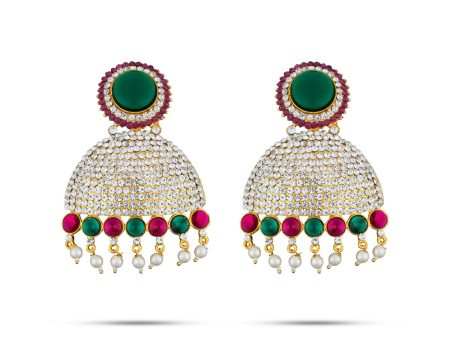 Stone Earring Pair - 4 Inches | Stud Earring  Multicolour Stone Karnapathiram for Deity  115 Gms Approx Online Sale