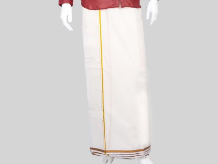 Veshti - 10 x 6 Yards | 3 Kodu Jari Border Dhoti  Half White Colour Vesti for Men Hot on Sale