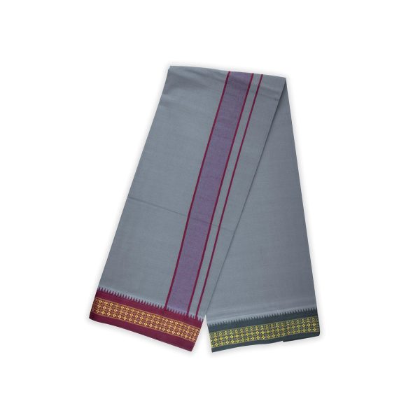 Cotton Veshti - 2 Mtrs | Rudraksha Border Dhoti  Grey Colour Vesti for Men Online Hot Sale