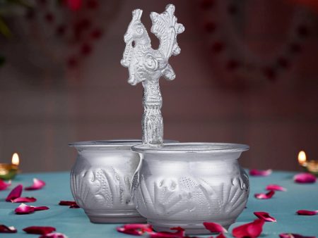 2 Cups Chomukha With Annam Handle - 5 x 5 Inches | German Silver Panchwala  Kumkum Holder for Pooja  170 Gms on Sale