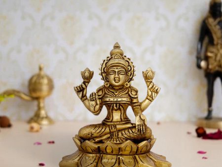 Lakshmi Idol - 5.5 x 4.5 Inches | Antique Brass Idol  Laxmi Murti  Lakshmi Murti for Pooja  1.410 Kgs Approx on Sale