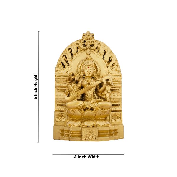 Saraswati Murti With Arch - 6 x 4 Inches | Resin Statue  Gold Polish Saraswati Idol for Pooja  500 Gms Approx For Cheap