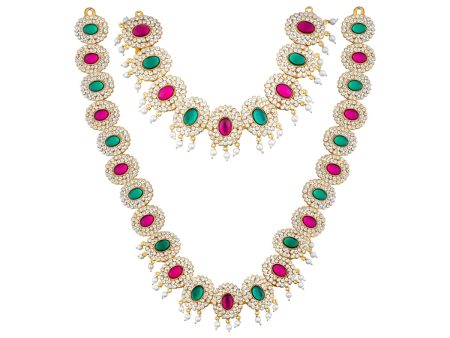 Stone Haram & Stone Necklace Set - 12 Inches | Multi Coloured Stone Jewellery for Deity Decor Cheap