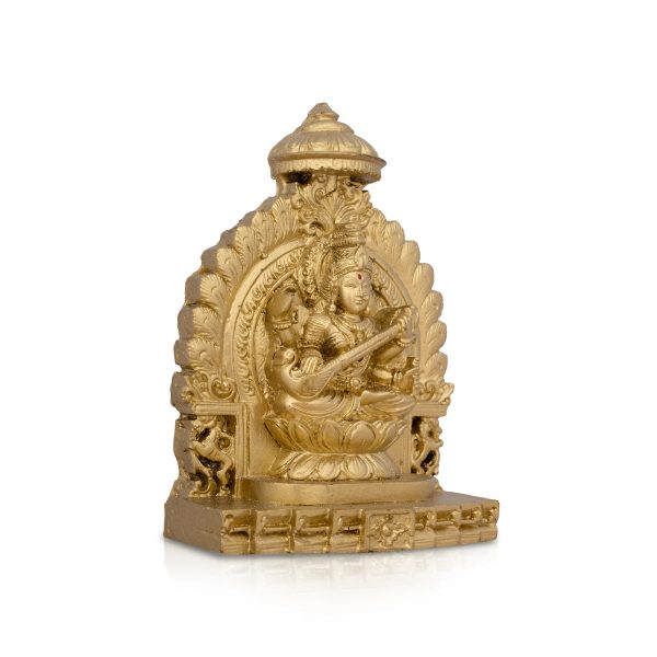 Simhasan Saraswati Murti - 5 x 4 Inches | Resin Statue  Gold Polish Saraswati Idol for Pooja  300 Gms Approx Online Sale