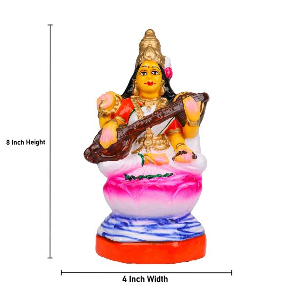 Saraswati Clay Golu Bommai - 8 x 4 Inches | Giri Golu Doll  Navaratri Golu Bomma Gombe Bommai Supply