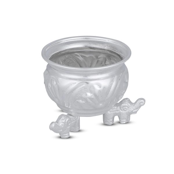 Chandan Cup With Elephant Leg - 2.5 x 2.5 Inches | German Silver Cup  Chandan Bowl for Pooja  105 Gms Approx Hot on Sale