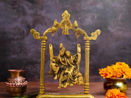 Radha Krishna Jhula - 7.5 x 5.5 Inches | Gold Polish Radha Krishna Jhoola  Radha Krishna With Jhula for Pooja  245 Gms Discount