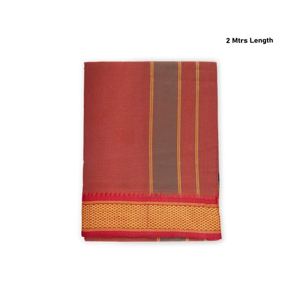 Cotton Veshti - 2 Mtrs | Mayilkan Padayappa Border Dhoti  Dark Kavi Colour Vesti for Men Online now