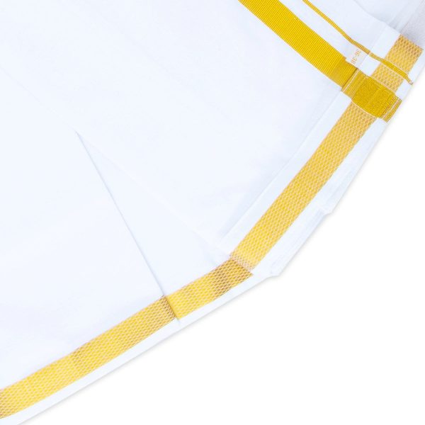 Veshti - 2 Mtrs | 50k Jari Velcro Border Dhoti  Cotton Vesti  White Vesti for Men  275 Gms Supply