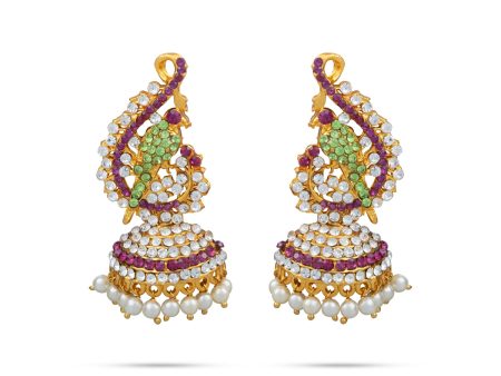 Stone Earings Pair - 3 x 1.25 Inches | Multicoloured Stone Ear Pair  Karna Pathakam for Deity Decor Online now