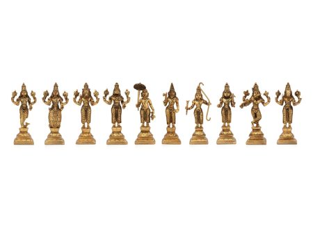 Dashavatar Idol Set - 6.5 x 3 Inches | Dashavatar Statue  Antique Brass Idol for Pooja  4.425 Kgs Approx Fashion