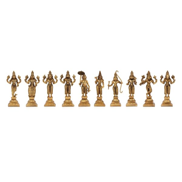 Dashavatar Idol Set - 6.5 x 3 Inches | Dashavatar Statue  Antique Brass Idol for Pooja  4.425 Kgs Approx Fashion