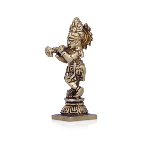 Krishna Murti - 3 x 1.5 Inches | Krishna Statue  Antique Brass Idol  Standing Krishna Idol for Pooja  120 Gms Hot on Sale