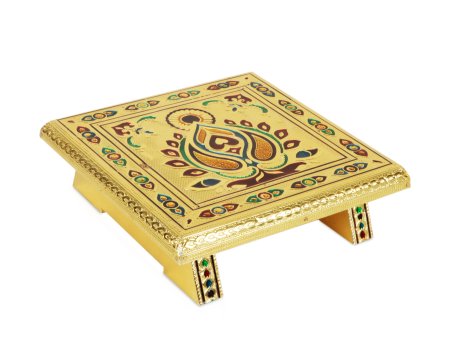 Bajot  - 8 x 8 Inches |  Chowki  Silver & Gold Finish Manai  Patla for Pooja For Discount