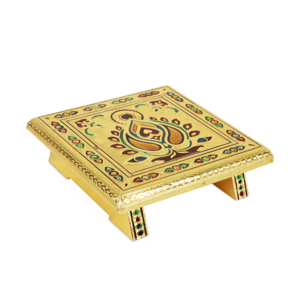 Bajot  - 8 x 8 Inches |  Chowki  Silver & Gold Finish Manai  Patla for Pooja For Discount