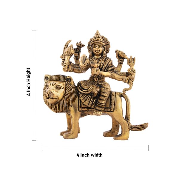 Durga Devi With Lion 8 Hands - 4 x 4 Inches | Antique Brass Idol  Durga Murti for Pooja  600 Gms Approx Sale