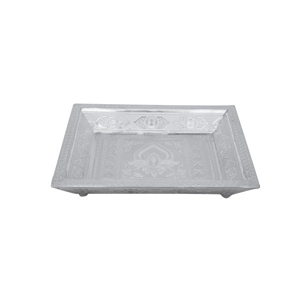 Tray Without Handle - 10 x 7 Inches | Thali Plate  Pooja Plate  Silver Polished Plate for Home Sale