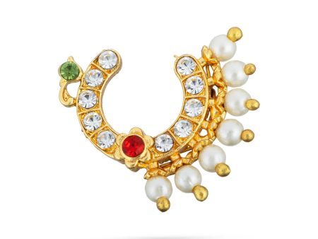 Stone Nose Pin - 1.25 x 1 Inches | Nathu Bullaku  Bullaku Nose Pin  Multicoloured Stone Jewellery for Deity Fashion