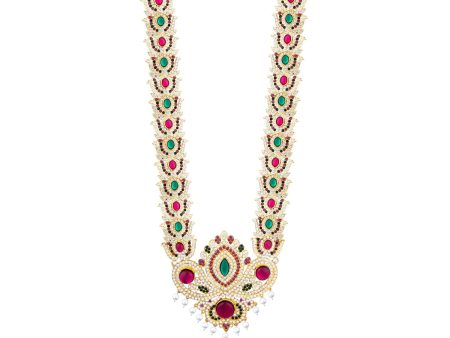 Stone Haram - 16 Inches | Multi Coloured Stone Jewellery  Lotus Design Long Stone Necklace for Deity For Discount