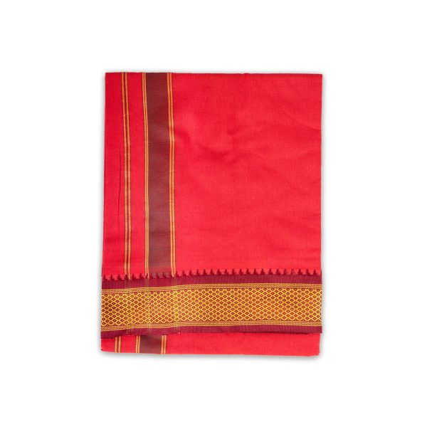 Cotton Veshti - 2 Mtrs | Padayappa Border Dhoti  Red Colour Vesti for Men For Discount