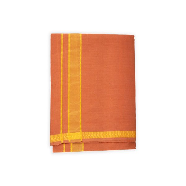 Cotton Veshti - 2 Mtrs | Pendex Border Dhoti  Kavi Colour Vesti for Men For Sale