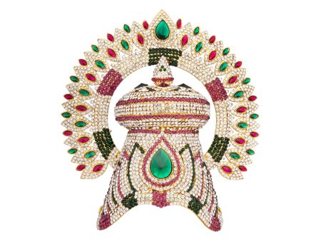 Half Crown With Arch - 8 x 7 Inches | Multicolour Stone Kireedam  Kiridam for Deity Decor  415 Gms Approx For Sale