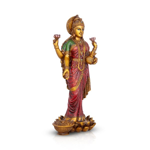 Laxmi Murti - 10 x 4.5 Inches | Lakshmi Murti Standing On Lotus  Resin Statue for Pooja For Discount