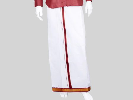 Veshti - 2 Mtrs | 5 Kan Mayilkan Border Dhoti  White Vesti for Men Sale