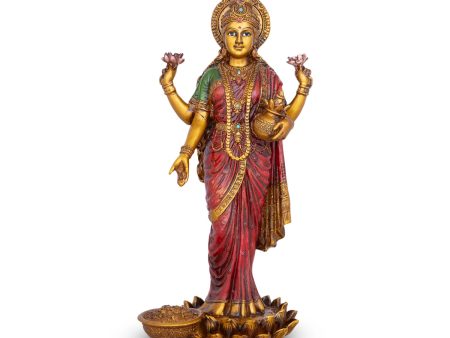 Laxmi Murti - 10 x 4.5 Inches | Lakshmi Murti Standing On Lotus  Resin Statue for Pooja For Discount