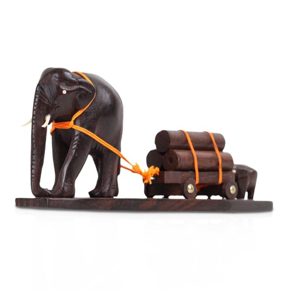 Elephant Cart  - 5  Inches |  Wooden Elephant Statue  Elephant Idol for Home Décor Online Sale