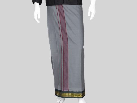 Cotton Veshti - 2 Mtrs | Rudraksha Border Dhoti  Grey Colour Vesti for Men Online Hot Sale