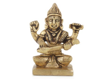 Saraswati Murti  - 2.75  Inches |  Antique Brass Statue  Saraswati Idol  Saraswati Mata Murti for Pooja Fashion