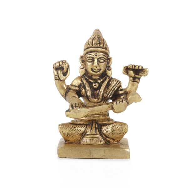 Saraswati Murti  - 2.75  Inches |  Antique Brass Statue  Saraswati Idol  Saraswati Mata Murti for Pooja Fashion