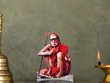 Periyava With Kolam Stand - 5.5 x 4 Inches | Deity With Wooden Bajot for Pooja Sale