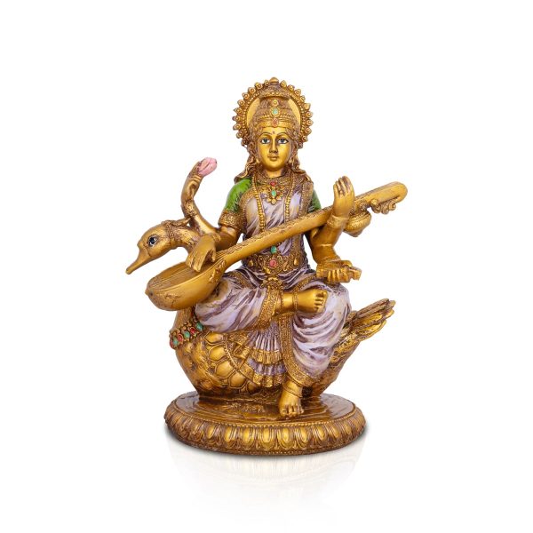 Saraswati Murti - 8.5 x 6 Inches | Saraswati Moorti Sitting On Swan  Resin Statue for Pooja Online Sale