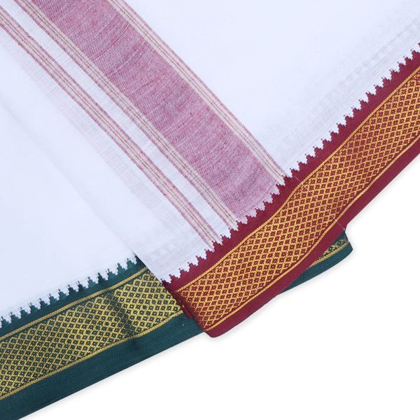 Veshti - 9 x 5 Yards | 7 Kan Mayilkan Border Dhoti  White Colour Vesti for Men For Discount